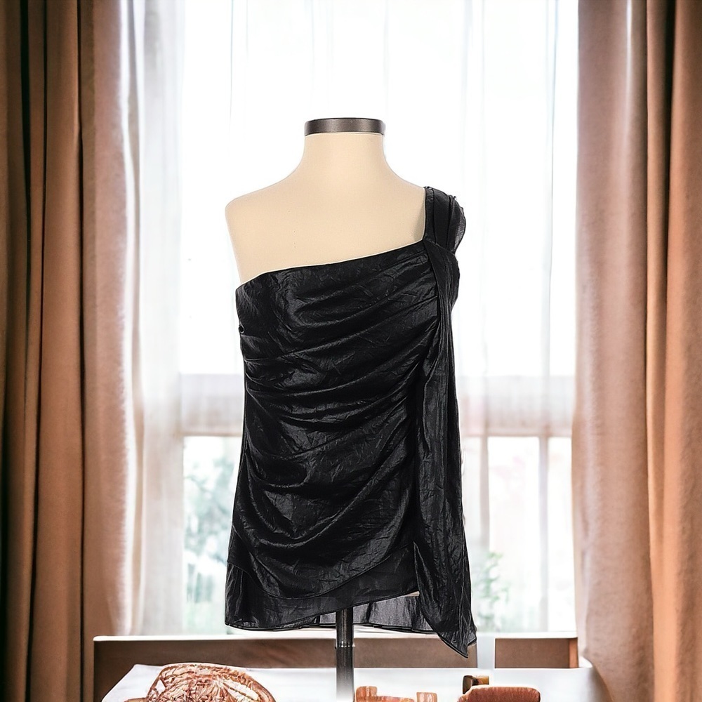 BCBGMaxAzria x Revolve Asymmetrical Draped One-Shoulder Top – Black – Size 0 - Picture 2 of 16